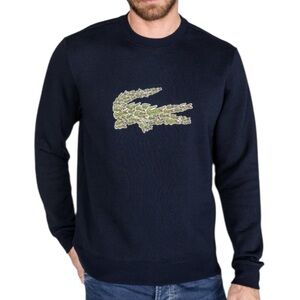 LACOSTE Crewneck Croco Magic Logo‎ Fleece Navy Blue Sweatshirt Size Small